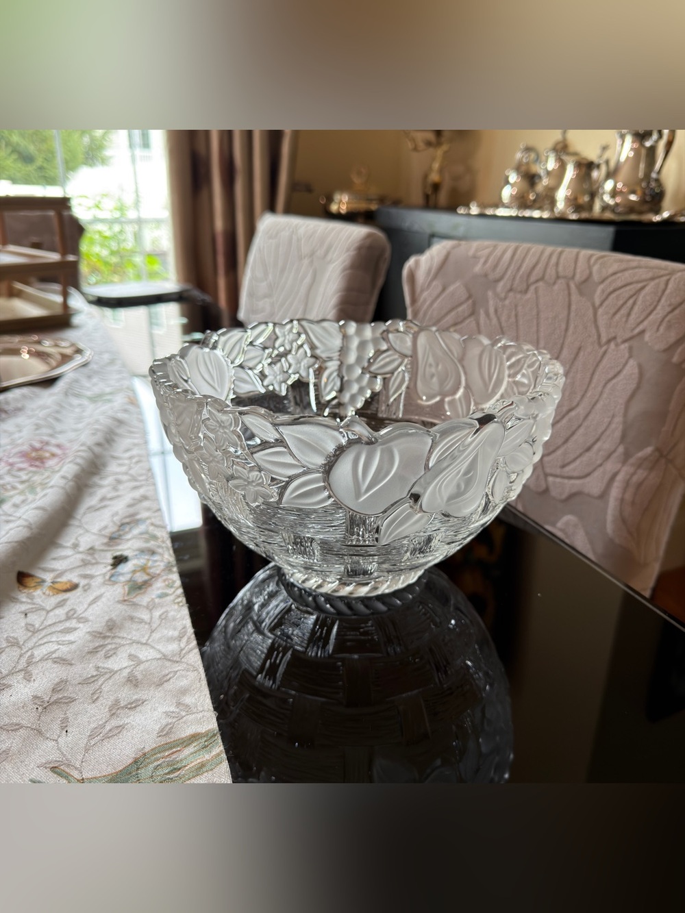 GORHAM 9" Crystal Serving Bowl Spring Traditions Country Terrace Basket Weave
